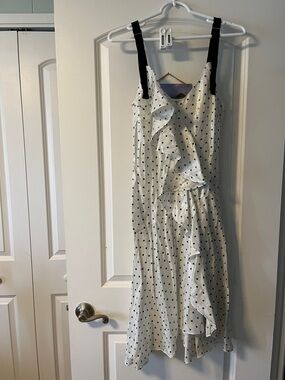 Polka Dot Ruffle Midi Dress - White with Black Dots